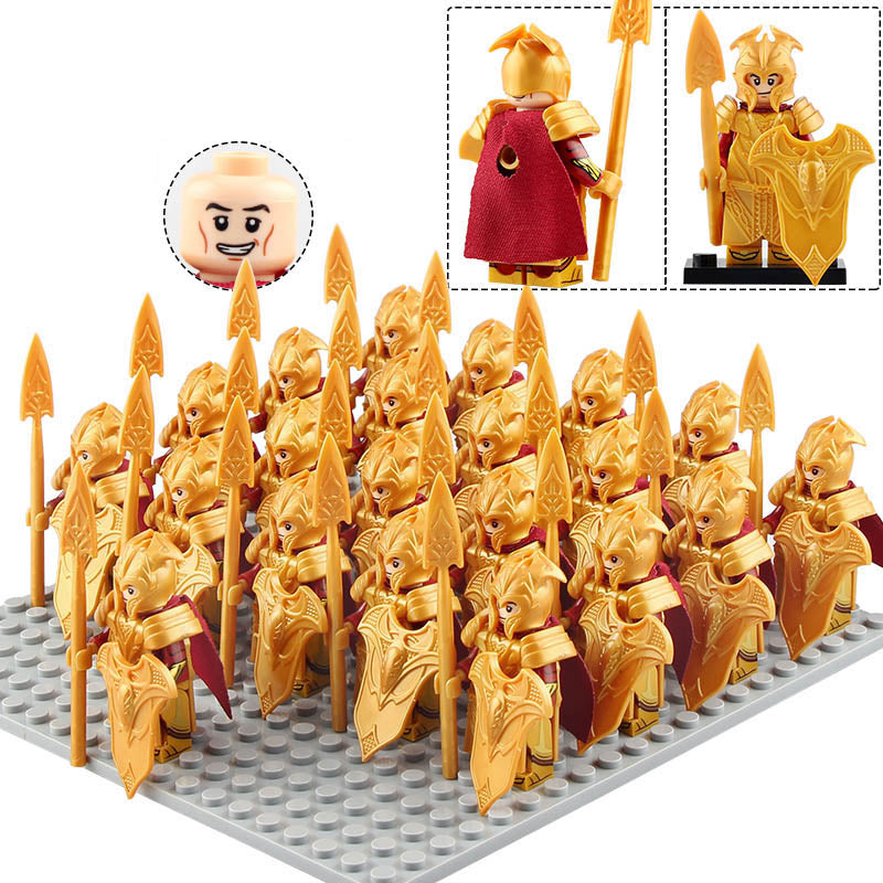 LOTR Rivendell Golden Elf Spearmen Middle Earth Army Custom Brick Compatible Minifigure Set 21Pcs