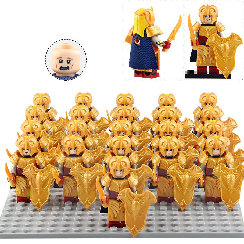 LOTR Rivendell Golden Elf Twin Blade Warriors Middle Earth Army Custom Brick Compatible Minifigure Set 21Pcs