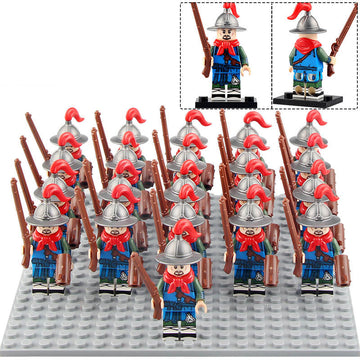 Ming Dynasty Winged Tiger Gun Soldiers Ancient Chinese Army Custom Brick Compatible Minifigure Set 21Pcs