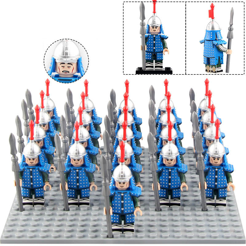 Ming Dynasty Spear Infantry Soldiers Ancient Chinese Army Custom Brick Compatible Minifigure Set 21Pcs