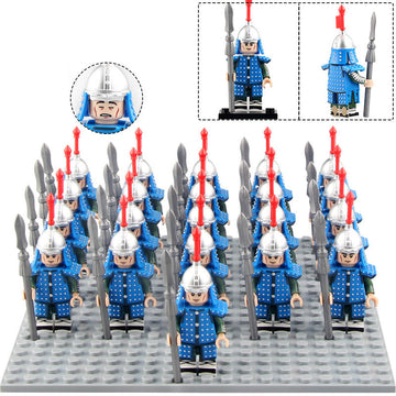 Ming Dynasty Spear Infantry Soldiers Ancient Chinese Army Custom Brick Compatible Minifigure Set 21Pcs
