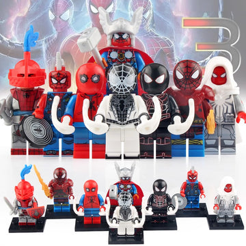 Spider-Punk Negative Spider-Man Spider-Tron Spider-Knight Arachknight Spider-Thor Marvel Super Heroes Custom Brick Compatible Minifigure Toy