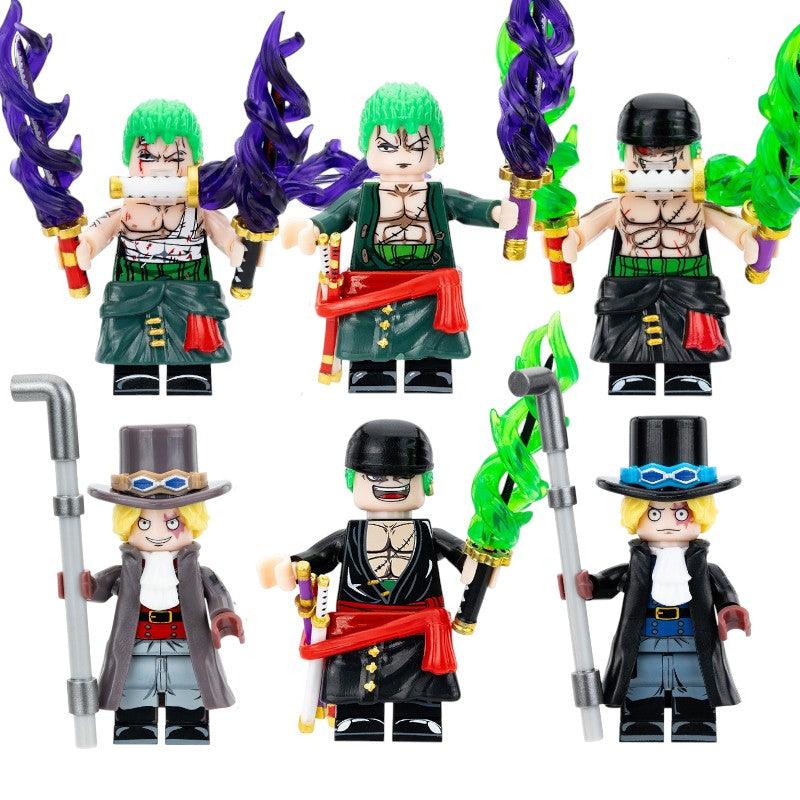 Japanese Anime One Piece Monkey D. Luffy Roronoa Zoro Sabo Custom Brick Based Minifigure Toy