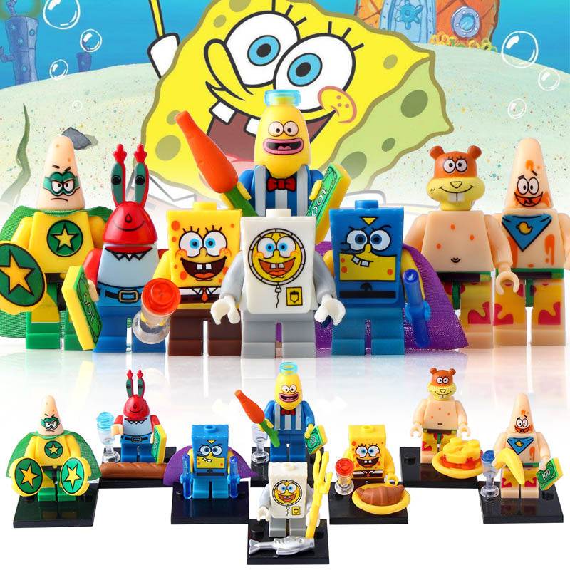 Mr. Krabs Sandy Patrick Ice Cream Vendor SpongeBob SquarePants Custom Brick Compatible Minifigure Toy