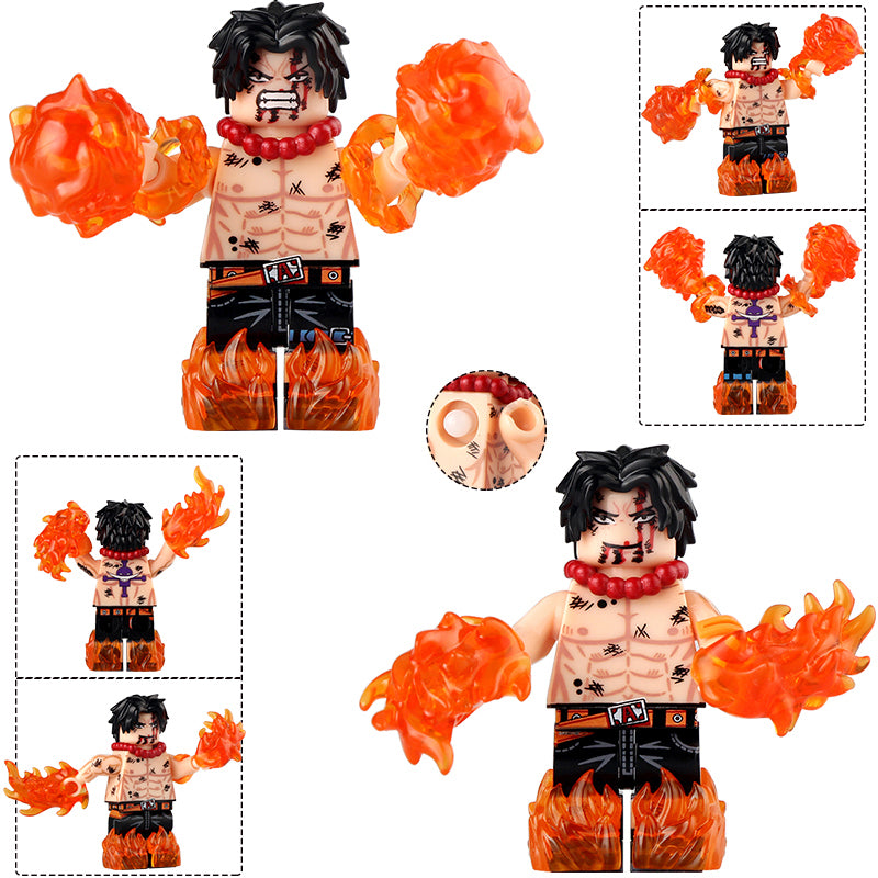 One Piece Portgas D. Ace Flame Fist Mera Mera no Mi Fire Power Anime Custom Brick Compatible Minifigure Toy