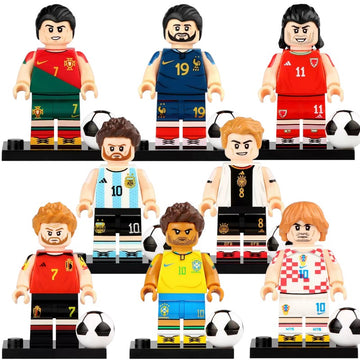 Professional Football Stars CR7 Benzema Bale Messi Kroos Kevin De Bruyne Neymar Modric Custom Brick Compatible Minifigure Toy