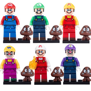 Luigi Builder Goomba Mario Fire Mario Wario Waluigi Super Mario Bros Video Game Custom Brick Compatible Minifigure Toy