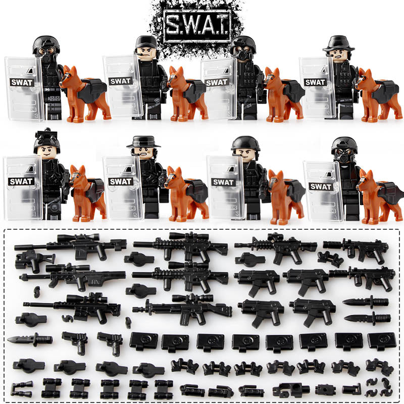 SWAT Tactical Operators K9 Unit Team Custom Brick Compatible Minifigure Toy