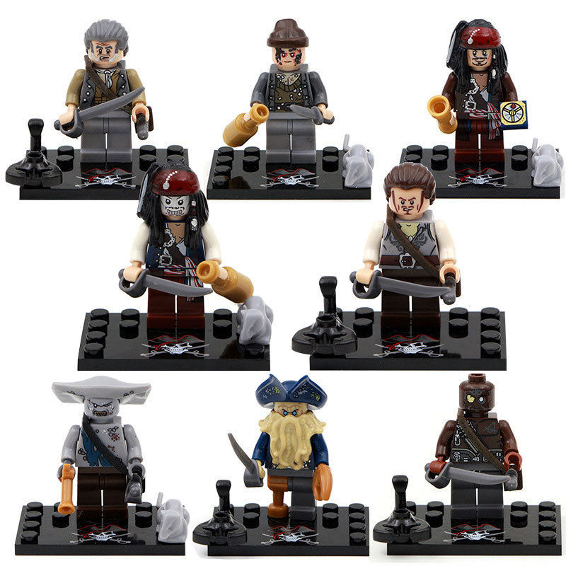 Pirates of the Caribbean Captain Jack Sparrow Joshamee Gibbs Bootstrap Bill Will Turner Maccus Davy Jones Gunner Custom Brick Compatible Minifigure Toy