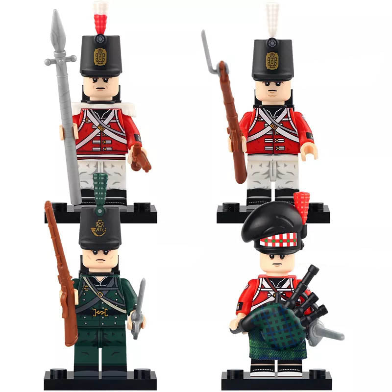 British Napoleonic Soldiers Fusiliers 95th Rifles and Scottish Bagpiper Custom Brick Compatible Minifigure Toy