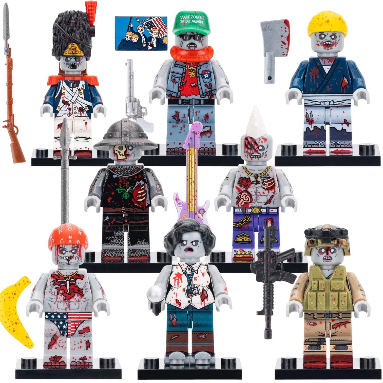 Horror Themed Zombie Collection Old Guard Crusaders Chef MZGA Rock Philosophy Quickly Zombie Soldier Custom Brick Compatible Minifigure Toy