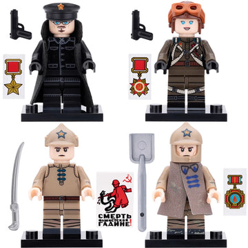 Soviet Army World War I White Lily Iron Phoenix Soviet Cavalry Road Construction Soldier Custom Brick Compatible Minifigure Toy
