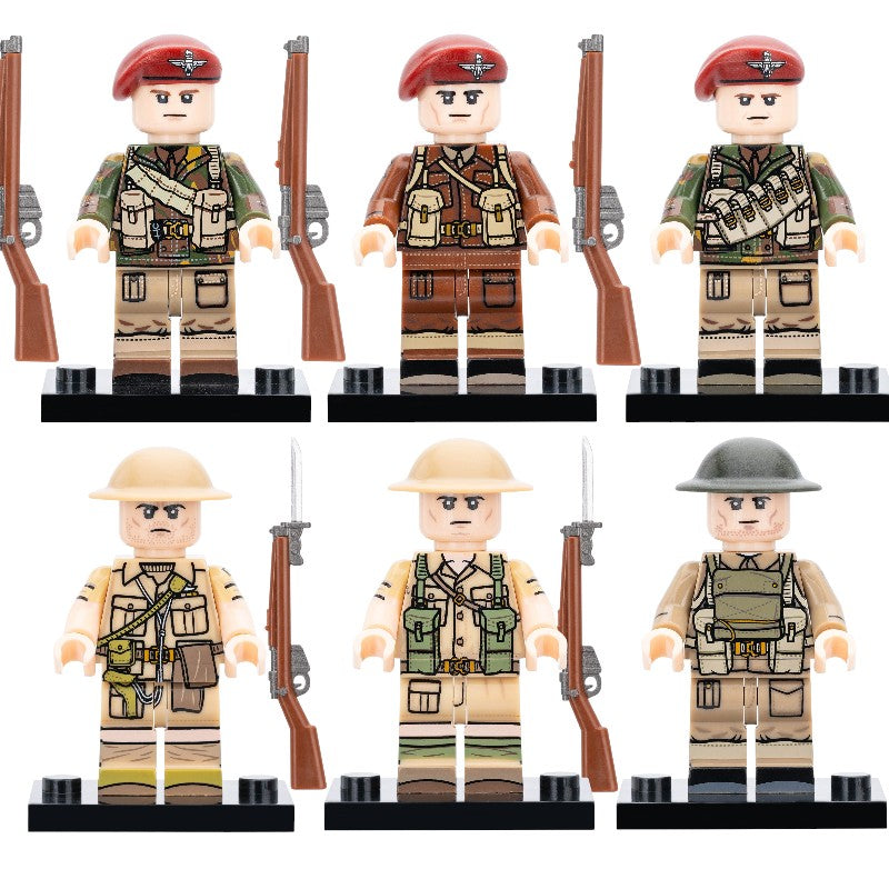 WWII British Army Soldiers Red Devils Paratroopers Airborne Troops SAS Operatives and Infantry Custom Brick Compatible Minifigure Toy