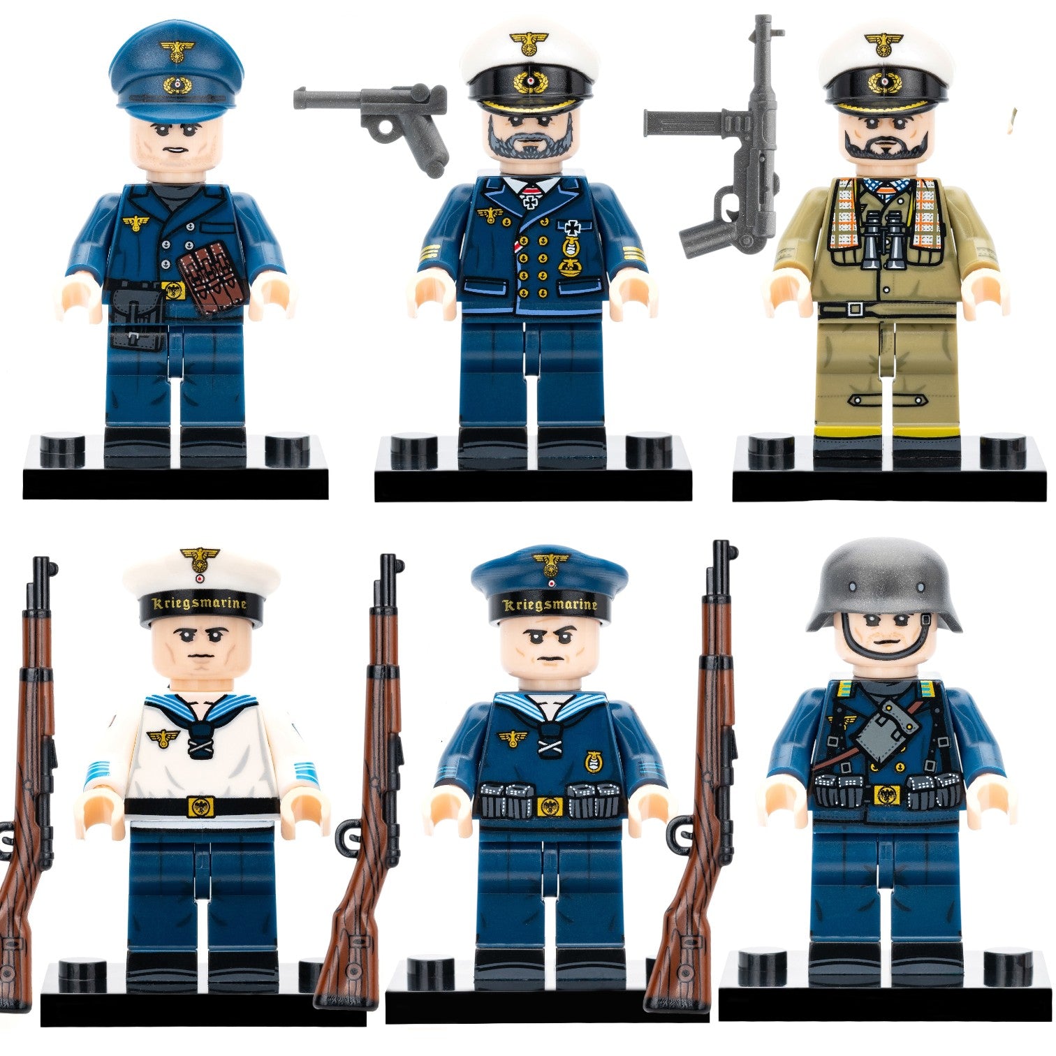 WW2 Kriegsmarine Naval Captain U Boat Commander Sailor Radio Operator Gunner Custom Brick Compatible Minifigure Toy