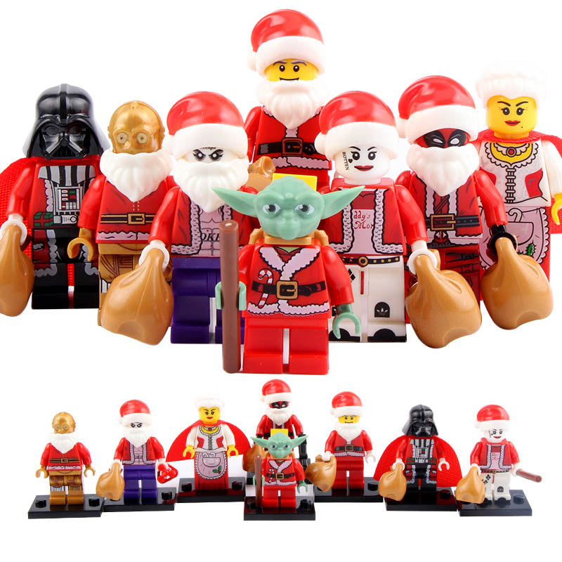 Santa Claus Mrs Claus Yoda Darth Vader C-3PO Deadpool Joker Harley Quinn Christmas Themed Custom Brick Based Minifigure Toy
