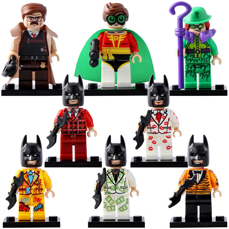 Graffiti Batman Kiss Kiss Tuxedo Batman Tiger Stripe Tuxedo Batman Robin Plaid Tuxedo Batman Dollar Bill Tuxedo Batman Movie Brick Compatible Minifigure Toy