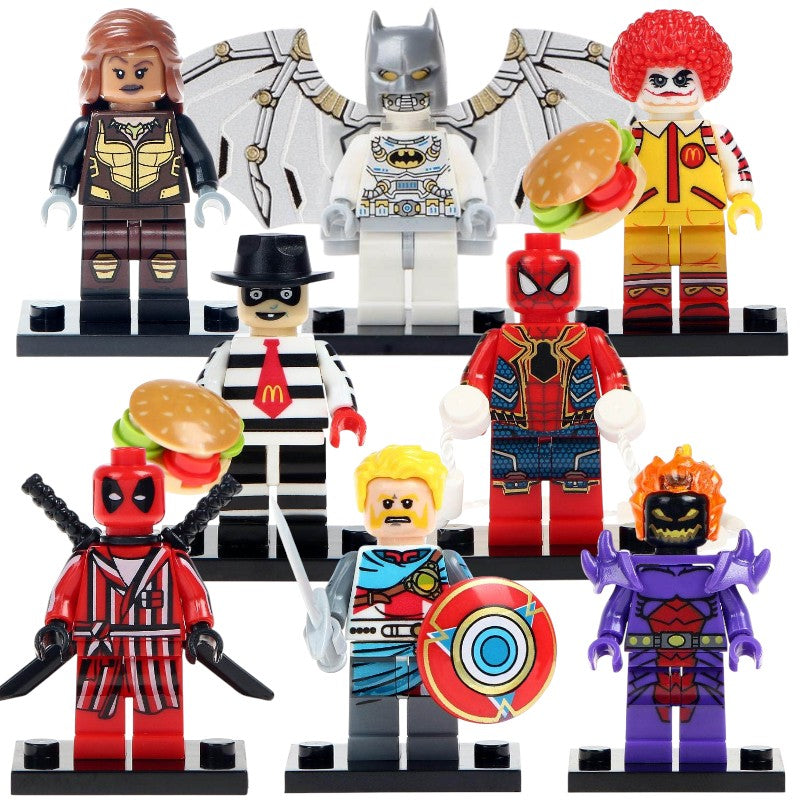 Space Batman Vixen Ronald McDonald Joker Iron Spider Captain Avalon DC/Marvel Super Heroes Custom Modular Brick Minifigure Toy Gift