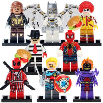Space Batman Vixen Ronald McDonald Joker Iron Spider Captain Avalon DC/Marvel Super Heroes Custom Modular Brick Minifigure Toy Gift