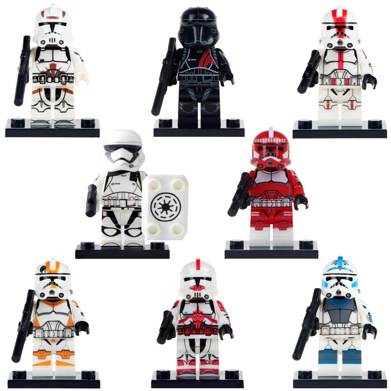 Star Wars The Clone Wars Commander Deviss Fox Waxer Fives Clone Engineer First Order Stormtrooper Elite Stormtrooper Custom Brick Style Minifigure Toy