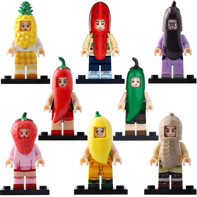 Food and Fruit Vegetable Themed Pineapple Strawberry Peanut Chili Mango Eggplant Green Pepper Watermelon Brick Compatible Minifigure Toy