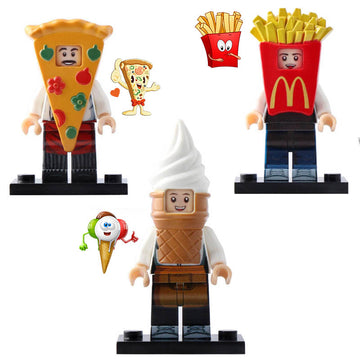 Pizza Costume Guy Fries Guy Ice Cream Guy Custom Brick Compatible Minifigure Toy