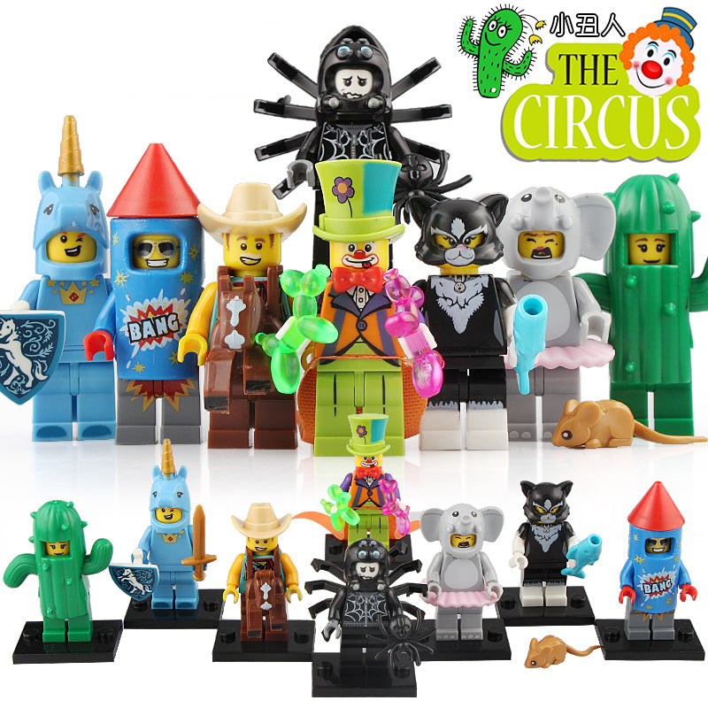 Cowboy Guy Fireworks Guy Party Clown Cactus Girl Unicorn Guy Spider Boy Elephant Cat Elephant Girl Brick Compatible Minifigure Toy