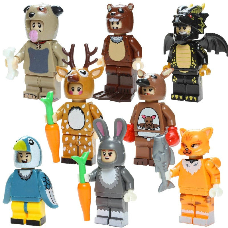 Dog Beaver Reindeer Black Dragon Parrot Bunny Cat Animal Themed Custom Brick Compatible Minifigure Toy