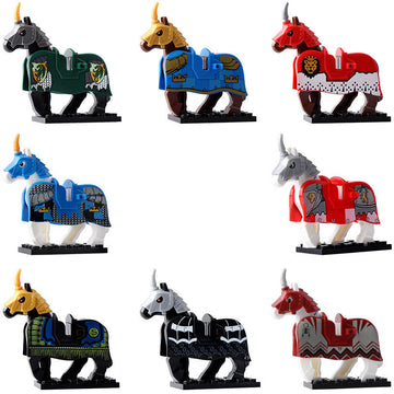 Medieval Castle Kingdom Armored Warhorse Mounts for Knights Custom Brick Compatible Minifigure Toy