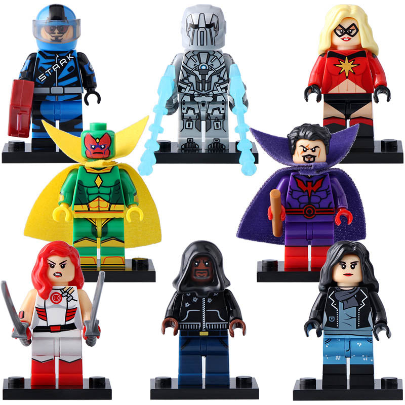 Tony Stark Vision Carol Danvers Whiplash Mk II Black Tom Cassidy Marvel Super heroes Custom Brick Compatible Minifigure Toy