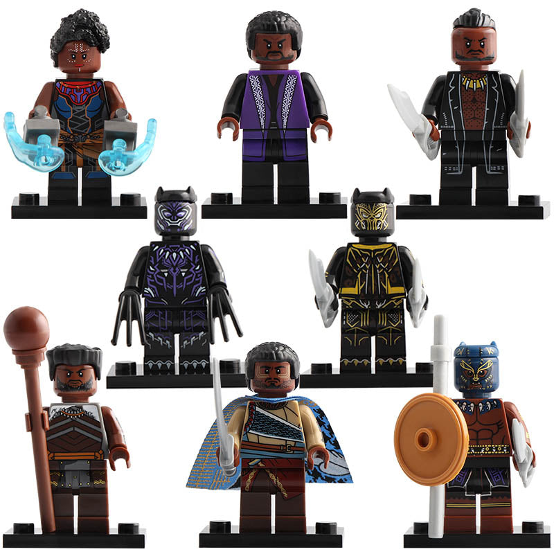T'Challa W'Kabi Erik Killmonger Shuri M'Baku Golden Jaguar MCU Black Panther (2018) Custom Brick Based Minifigure Toy