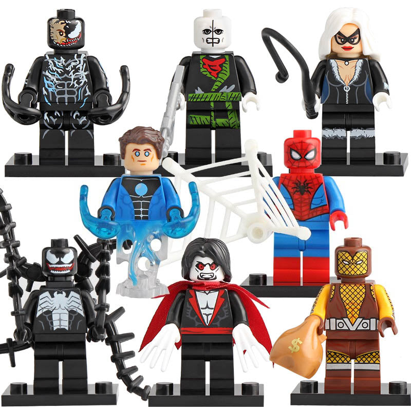 Eddie Brock Venom Peter Parker Black Cat Hydro-Man Chameleon Marvel Comic Custom Brick Compatible Minifigure Toy