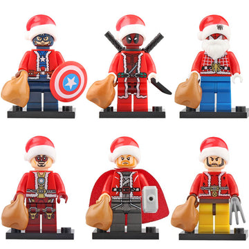 Tony Stark Wolverine Thor Deadpool Captain America Spider-Man Christmas Edition Custom Brick Based Minifigure Toy