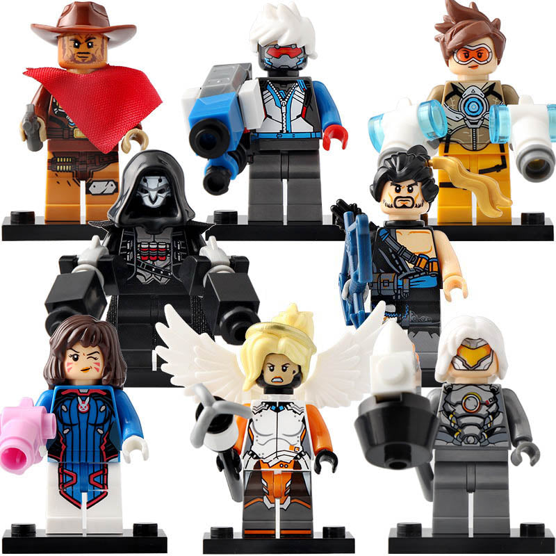 Overwatch Video Game D.Va Reinhardt McCree Reaper Soldier 76 Hanzo Mercy Tracer Custom Brick Compatible Minifigure Toy