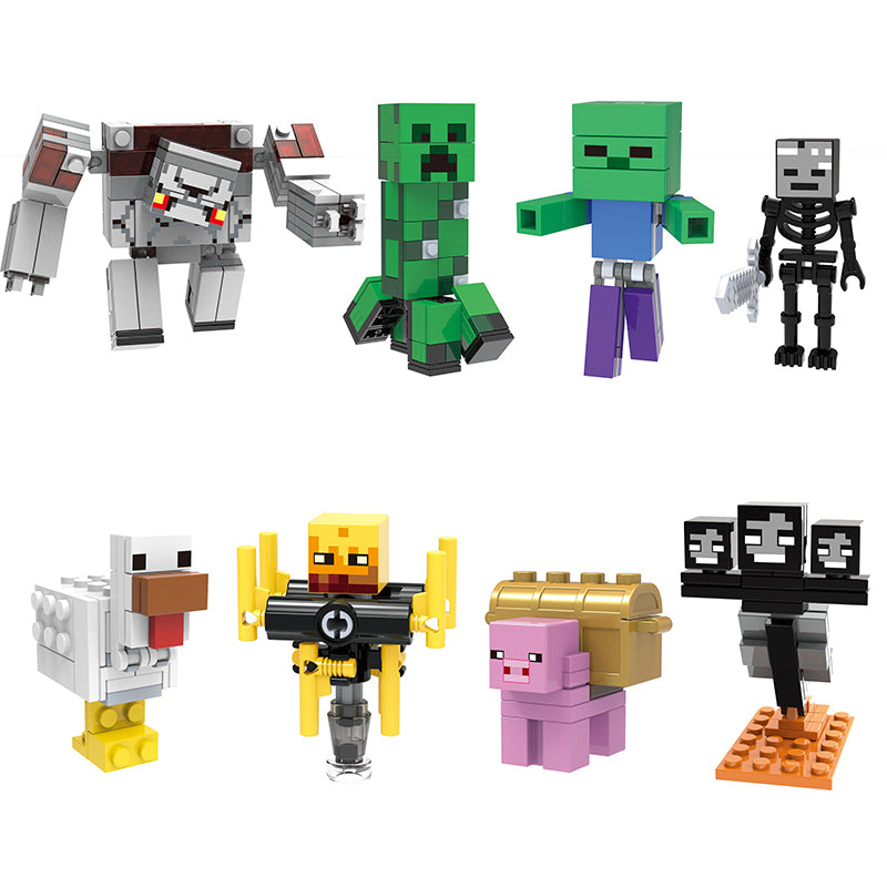Redstone Golem Creeper Zombie Wither Skeleton Chicken Blaze Pig with Chest Wither Minecraft Custom Brick Compatible Minifigure Toy