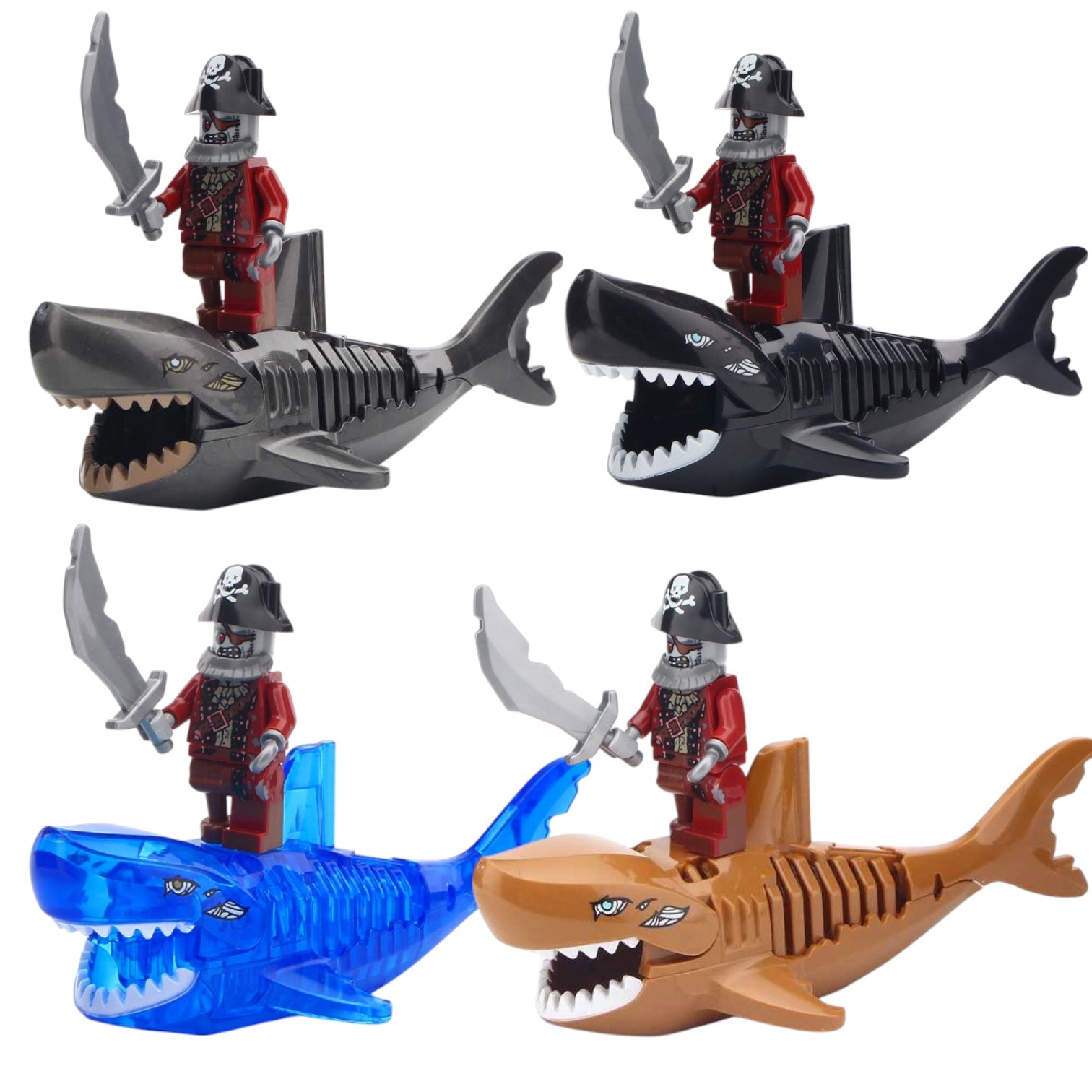 Pirates of the Caribbean Captain Jack Sparrow and Ghost Zombie Shark Custom Brick Compatible Minifigure Creature Toy